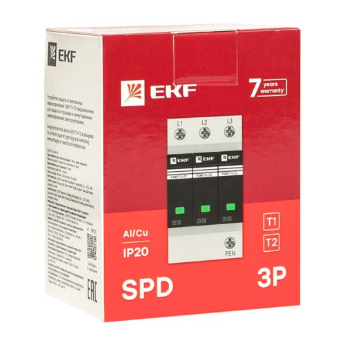 УЗИП Т1+Т2/ Iimp-12,5kA/ In-20kA/ Uc-275В/ 3+0 EKF УЗИП Т1+Т2/ Iimp-12,5kA/ In-20kA/ Uc-275В/ 3+0 EKF