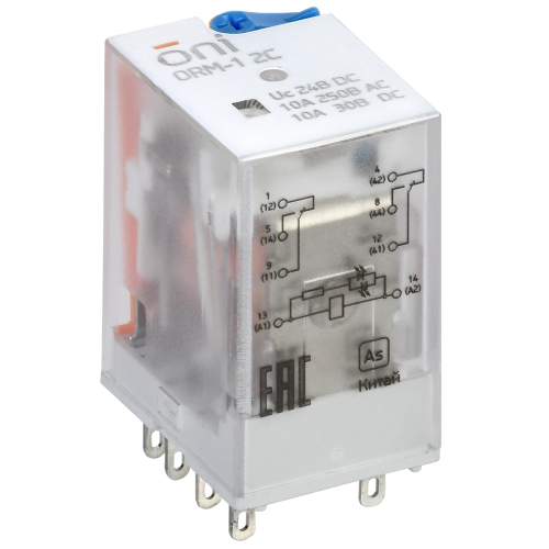 Реле интерфейсное ORM-1 2C 24В DC со светодиодом и тестовой кнопкой ONI