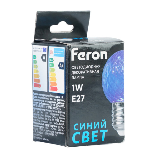 Лампа светодиодная Feron LB-385 Шарик синий прозрачный E27 1W 230V