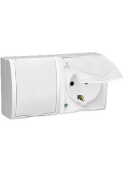 Розетка 2-м ОП Simon15 16А IP54 250В с заземл. Schuko защ. шторки с крышкой винт. клеммы бел. Simon 1594443-030