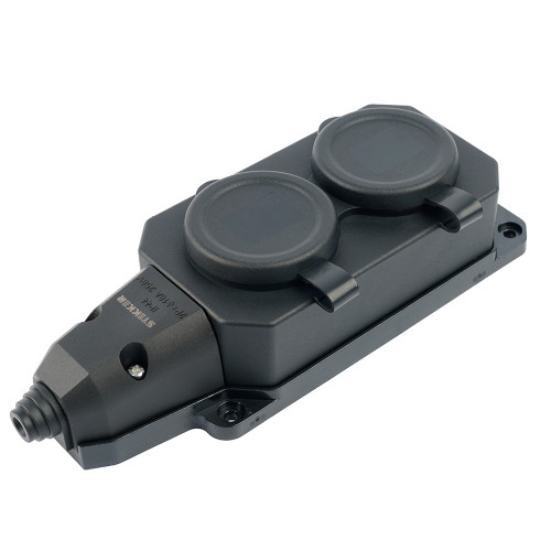 Розетка переносная 2-местная c/з STEKKER,RST16-2-44, 250В, 16А, IP44, черный