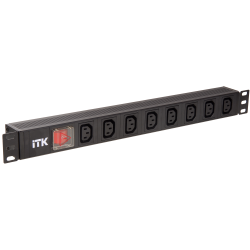 ITK PDU 8 розеток C13 с LED выключателем,1U, вх. С14, без шнура, алюминиевый профиль
