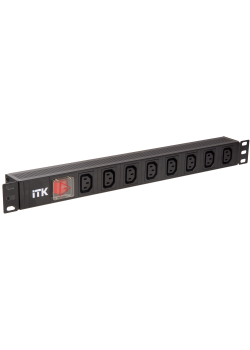 ITK PDU 8 розеток C13 с LED выключателем,1U, вх. С14, без шнура, алюминиевый профиль