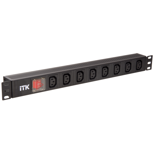 ITK PDU 8 розеток C13 с LED выключателем,1U, вх. С14, без шнура, алюминиевый профиль