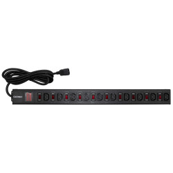 Блок распределения питания (PDU) 0U 10A с индикацией и защитой, Вых:10 С13, Вх:С14