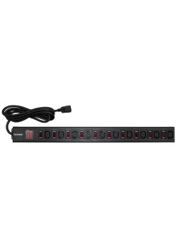 Блок распределения питания (PDU) 0U 10A с индикацией и защитой, Вых:10 С13, Вх:С14