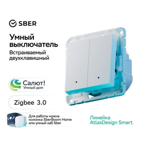 Выключатель 2-кл. AtlasDesign Smart 10А (сх. 5) L+N с подсветкой Zigbee механизм бел. SE ATN000153Z Выключатель 2-кл. AtlasDesign Smart 10А (сх. 5) L+N с подсветкой Zigbee механизм бел. SE ATN000153Z