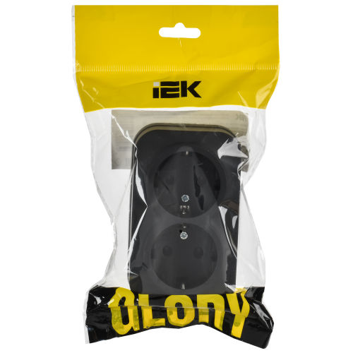 GLORY Розетка 2-местная для открытой установки с заземлением без защитных шторок 16А РС22-3-ХЧм черный матовый IEK