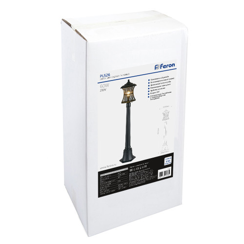Светильник садово-парковый Feron PL526 столб 60W E27 230V, черный Светильник садово-парковый Feron PL526 столб 60W E27 230V, черный