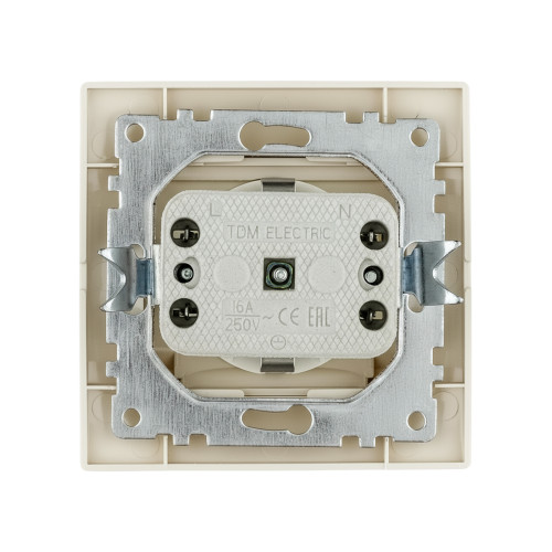 Розетка 2П+З с защ. шт. и крышкой 16А 250В IP44 (основание керамика) сл. кость 
