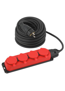 Удлинитель силовой UK-4e-3x1.5-20m-IP44(KG) с заземлением 4 розетки каучук 20м КГ 3х1.5кв.мм IP44 Эра Б0057587