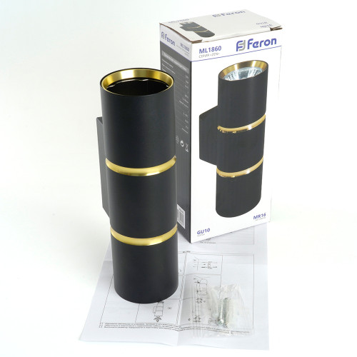 Светильник настенный Feron ML1860 ZEN MR16 35W, 230V, 2*GU10, черный, золото IP20 Светильник настенный Feron ML1860 ZEN MR16 35W, 230V, 2*GU10, черный, золото IP20