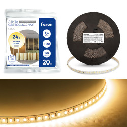 Светодиодная лента Feron LS520 стабилизированная, 120SMD(2835)/м 11Вт/м 24V 20000*10*1.22мм 3000К IP20