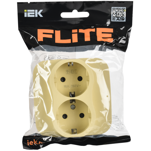 FLITE Розетка 2-местная с заземлением с защитными шторками безвинтовое крепление 16А РСш12-1-А-ФлН навахо IEK FLITE Розетка 2-местная с заземлением с защитными шторками безвинтовое крепление 16А РСш12-1-А-ФлН навахо IEK
