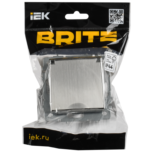 BRITE Розетка 1-местная с заземлением с защитными шторками и крышкой 16А IP20 РСбш10-3-БрГН металл хром/никель IEK BRITE Розетка 1-местная с заземлением с защитными шторками и крышкой 16А IP20 РСбш10-3-БрГН металл хром/никель IEK