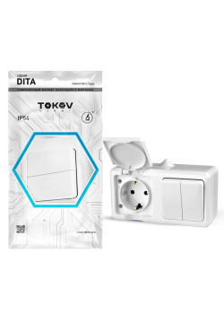 Блок ОП Dita (розетка 16А 250В с заземл. + 2-кл. выкл. 10А) IP54 бел. TOKOV ELECTRIC TKL-DT-V2RZ-C01-IP54