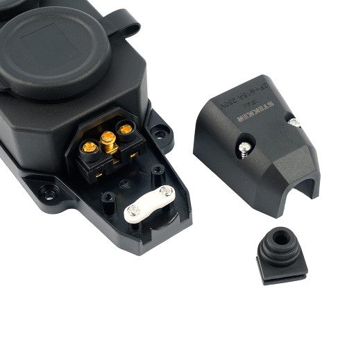 Розетка переносная 2-местная c/з STEKKER,RST16-2-44, 250В, 16А, IP44, черный