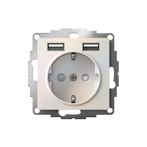 ATLASDESIGN РОЗЕТКА 16А c 2 USB A+A, 5В/2,4А, 2х5В/1,2А, механизм, ЖЕМЧУГ