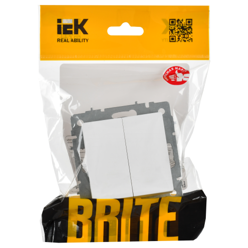 BRITE Выключатель 2-клавишный проходной 10А ВС10-2-6-БрАБ арктический белый IEK