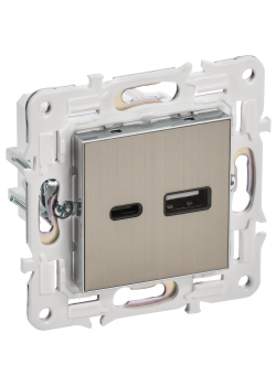 SKANDY Розетка USB A+C 18Вт SK-R13N металл никель IEK