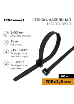 Хомут кабельный 3.6х200 нейл. черн. (уп.100шт) PROCONNECT 57-0201
