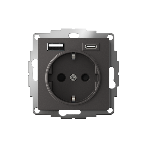 ATLASDESIGN РОЗЕТКА 16А с 2 USB A+C, 5В/2,4А/3,0А, 2х5В/1,5А, механизм, БАЗАЛЬТ