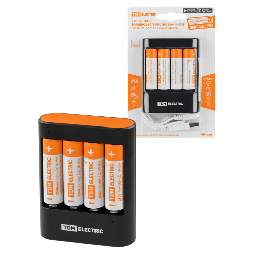 Зарядное устройство 36044Н (3600 mA 4 слота АА/ААА 4 кан.+4xAA2500 USB) TDM