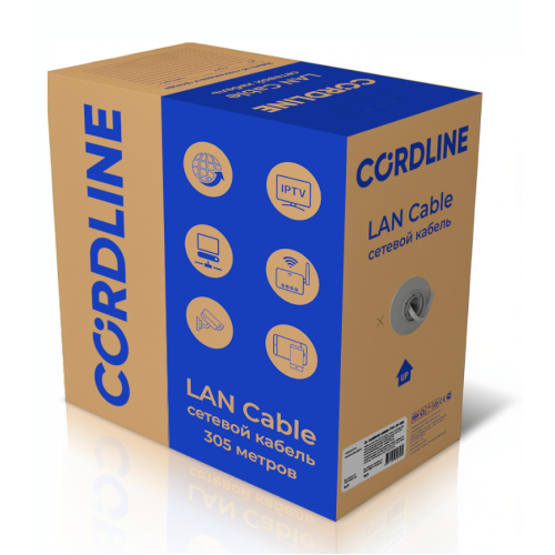 Кабель витая пара СORDLINE F/UTP 5e Сu 4х2х0.48 PVC IN MID серый 305м Кабель витая пара СORDLINE F/UTP 5e Сu 4х2х0.48 PVC IN MID серый 305м