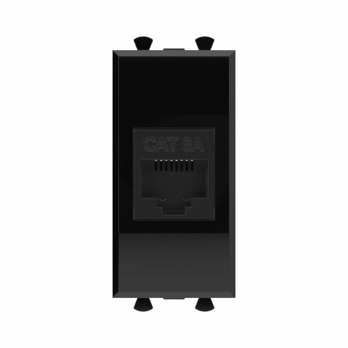 Компьютерная розетка RJ-45 без шторки модульная, кат.6А, Avanti, черный квадрат, 1 модуль