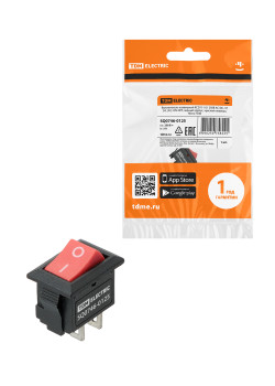Выключатель клавишный KCD11-101 250В AC/DC, 1P, 3А, (2с), ON-OFF, черный корпус, красная клавиша, Micro TDM