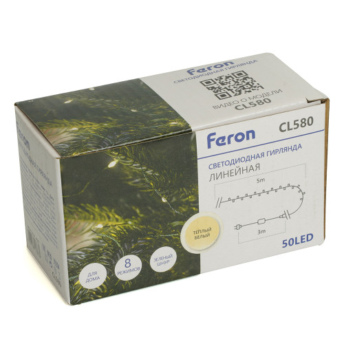Светодиодная гирлянда Feron CL580 линейная Роса (на плоском проводе) 220V 2700К c питанием от сети Светодиодная гирлянда Feron CL580 линейная Роса (на плоском проводе) 220V 2700К c питанием от сети