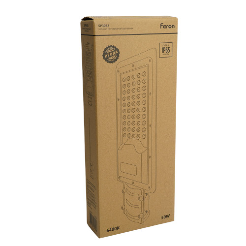 Светодиодный уличный консольный светильник Feron SP3032 50W 6400K 230V, серый Светодиодный уличный консольный светильник Feron SP3032 50W 6400K 230V, серый