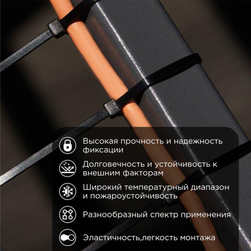 Хомут кабельный 9.0х700 нейл. черн. (уп.100шт) Rexant 07-0701-9 Хомут кабельный 9.0х700 нейл. черн. (уп.100шт) Rexant 07-0701-9