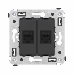 Компьютерная розетка RJ-45 без шторки в стену, кат.6 двойная, Avanti, черный матовый