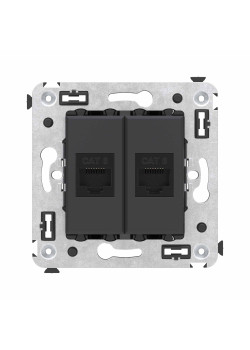 Компьютерная розетка RJ-45 без шторки в стену, кат.6 двойная, Avanti, черный матовый