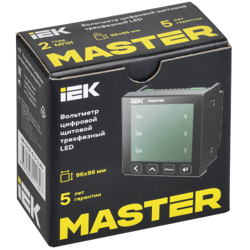 Вольтметр цифровой щитовой трехфазный RS-485 96х96 LED MASTER IEK