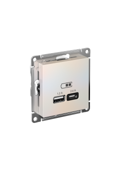 ATLASDESIGN USB РОЗЕТКА А+С, 5В/2,4А, 2х5В/1,2А, механизм, ЖЕМЧУГ