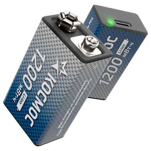 Аккумулятор крона Li-ion 9В 1200мАч (уп.2шт) КОСМОС KOCLi9V1200mAh2B Аккумулятор крона Li-ion 9В 1200мАч (уп.2шт) КОСМОС KOCLi9V1200mAh2B