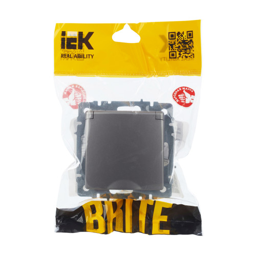 BRITE Розетка 1-местная с заземлением с защитными шторками и крышкой 16А IP44 РСбш10-3-44-БрС сталь IEK BRITE Розетка 1-местная с заземлением с защитными шторками и крышкой 16А IP44 РСбш10-3-44-БрС сталь IEK