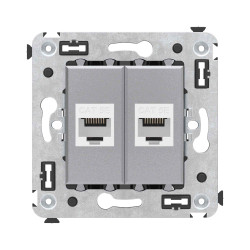 Компьютерная розетка RJ-45 без шторки в стену, кат.5е двойная, Avanti, закаленная сталь