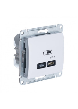 GLOSSA USB РОЗЕТКА тип-C 65Вт высокоскор.заряд. QC, PD, механизм, БЕЛЫЙ