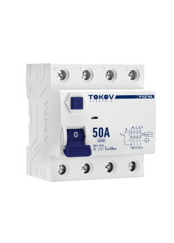 Выключатель дифференциального тока (УЗО) 4П (3P+N) 50А 30мА тип AC 6кА TOKOV Electric TKE-PZ60-RCDM-4-50-30-AC