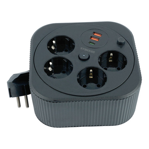 HM16-4-03-USB Удлинитель 4-местный с/з, 3x1,5мм2, 3м, 230В, 16А, 2USB+1С, 2,4А, черный HM16-4-03-USB Удлинитель 4-местный с/з, 3x1,5мм2, 3м, 230В, 16А, 2USB+1С, 2,4А, черный