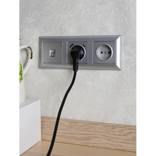 BRITE Розетка 1-местная с заземлением с защитными шторками 16А с USB A+C 18Вт РЮш11-1-БрА алюминий IEK