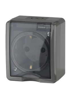 Розетка 1-м ОП Эра Эксперт 11-2402-03 16А IP54 16AX 250В 2P+E защ. шторки сер. Эра Б0020715