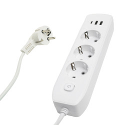 Удлинитель 3-местный c/з 3x1 мм2, 3 м, 250В, 10А, 2USB+1Type-C 2,4А, серия Home plus, белый STEKKER HM08-33-02