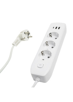 Удлинитель 3-местный c/з 3x1 мм2, 3 м, 250В, 10А, 2USB+1Type-C 2,4А, серия Home plus, белый STEKKER HM08-33-02