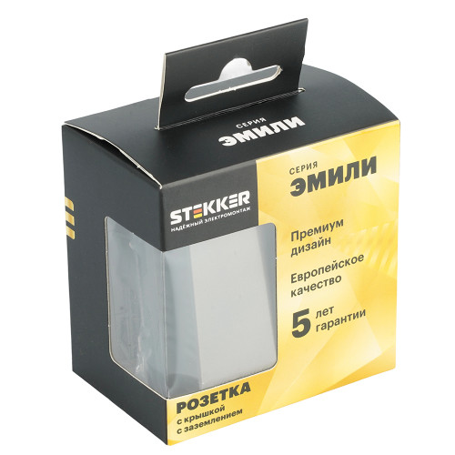 Розетка 1-местная с крышкой с защ. штор, STEKKER, с/з, IP42, 250В, 16А, серия Эмили, RST16-5112-09, антрацит, soft touch Розетка 1-местная с крышкой с защ. штор, STEKKER, с/з, IP42, 250В, 16А, серия Эмили, RST16-5112-09, антрацит, soft touch