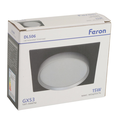 Светильник встраиваемый Feron DL506 потолочный GX53 черный + серебро квадрат Светильник встраиваемый Feron DL506 потолочный GX53 черный + серебро квадрат