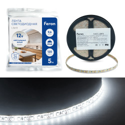 Светодиодная LED лента Feron LS613, 120SMD(2835)/m 9.6W/m 12V 5m 4000К